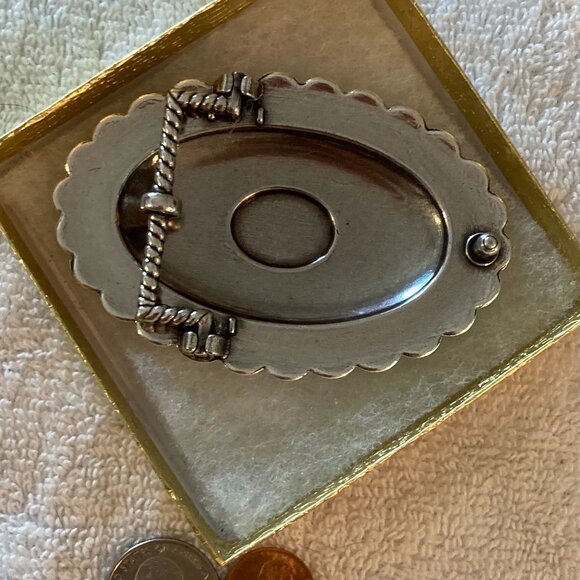 Vintage Metal Belt Buckle, Nice Silver and Blue Turquoise Stone Design, Nice - Picture 4 of 4